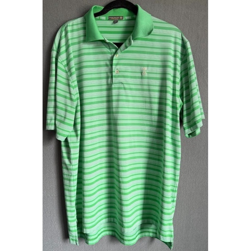 Peter Millar‎ Summer Comfort Golf Polo Shirt Men Large Green Striped Performance